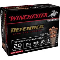 Winchester 20 Gauge - 2-3/4" #3 Defender Buckshot Ammo, 10-Round, SB203PD