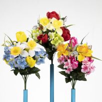Gerson International 19 IN Artificial Tulip/ Hydrangea/ Daffodil Bush, Assorted, 2584500