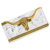 Montana Silversmiths Two-Tone Carved Longhorn Money Clip, MCL5235