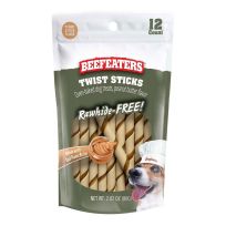 BEEFEATERS Rawhide-Free Oven-Baked Peanut Butter Flavor Twist Sticks Dog Treats, 12-Count, 348897, 2.82 OZ
