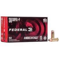 FEDERAL® 38 SUPER +P 115GR  American Eagle JHP Centerfire Pistol Cartridges, 50-Rounds, AE38S3