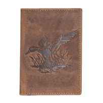Mossy Oak Spread Wing Duck embossed Trifold Leather Wallet, 3052M, Brown