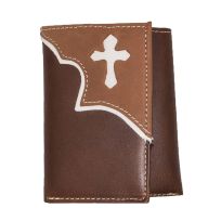 Hickory Creek Cross Overlay Trifold Leather Wallet, 3112W, Brown
