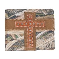 Mossy Oak Shadow Grass Blades With Cross Overlay Bifold Leather Wallet, 4005M, Camo