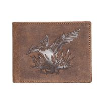 Mossy Oak Spread Wing Duck embossed Bifold Leather Wallet, 4052M, Brown