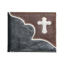 Hickory Creek Cross Overlay Bifold Leather Wallet, 4111W, Black