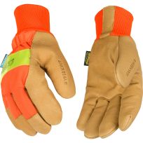 Kinco Hydroflector™ Lined Waterproof Glove with Pigskin Palm & Knit Wrist, 1938KWP-L, Golden / Hi-Vis Orange, Large