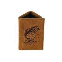 Mossy Oak Huge Bass Embossed Trifold Leather Wallet, 3042M, Brown