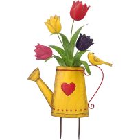 Backyard Expressions 23 IN Yellow Watering Can Flower Stake, 911224