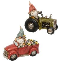 Gerson International 8 IN Resin Gnome Driving Tractor & Truck Figurine, Assorted, 2576750