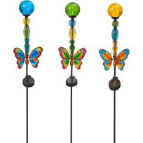 Gerson International 36 IN Solar Lighted Metal & Glass Butterfly Yard Stake, Assorted, 2622190