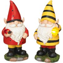 Gerson International 8.9 IN Solar Lighted Resin Bee & Ladybug Gnome, Assorted, 2673740