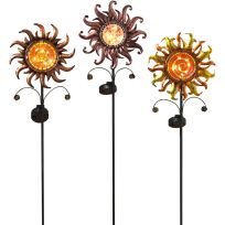 Gerson International 35.4 IN Solar Lighted Metal Sun Face Yard Stake, Assorted, 2680940