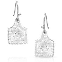 Montana Silversmiths Chiseled Cow Tag Earrings, ER5398