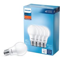 Philips LED 6.5W (40W equiv) A19 Frosted Basic Light Bulb, Soft White, 4-Pack, 565341