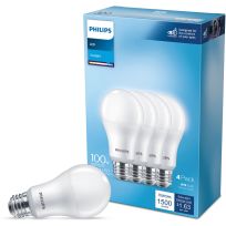 Philips LED 13.5W (100W equiv) A19 Frosted Basic Light Bulb, Daylight, 4-Pack, 565416