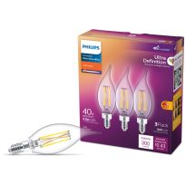 Philips Ultra Definition LED 3.5W (40W equiv) Candelabra (E12) Base BA11 Candle Clear Dimmable Bulb,3-Pack, 566661