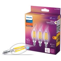 Philips Ultra Definition LED 5W (60W equiv) Candelabra (E12) Base BA11 Candle Clear Dimmable Bulb, 3-Pack, 566687