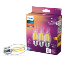 Philips Ultra Definition LED 5W (60W equiv) Medium (E26) Base BA11 Candle Clear Dimmable Bulb, 3-Pack, 566695