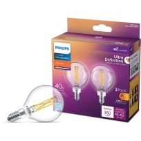 Philips Ultra Definition LED 3.5W (40W equiv) Candelabra (E12) Base G16.5 Dimmable Bulb, 2-Pack, 573303