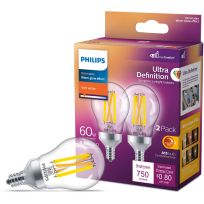 Philips Ultra Definition LED 6.6W (60W equiv) Candelabra (E12) Base A15 Dimmable Bulb, 2-Pack, 573394