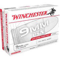 Winchester 9mm Luger - 115 Grain Full Metal Jacket Ammo, 200-Round, USA9W