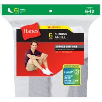 Hanes Cushion Ankle Durable Sole Socks, 6-Pack, 186/6, White, 6 - 12