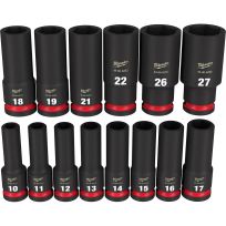 Milwaukee Tool SHOCKWAVE Impact Duty 1/2 IN Drive Metric Deep 6 Point Socket Set, 14-Piece, 49-66-7014