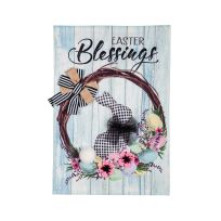 Evergreen Buffalo Check Bunny Wreath House Burlap Flag, 13B10154