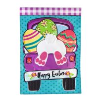 Evergreen Easter Truck Bunny Bottom Garden Applique Flag, 169419