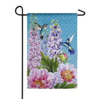 Evergreen Peonies & Hummingbirds Garden Suede Flag, 14S8947