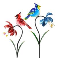 Exhart Spinning Flower Cardinal and Blue Bird Garden Stakes, Assorted, 20011