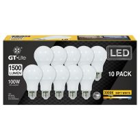 GT-Lite® 100-Watt Equivalent A19 Soft White LED Light Bulb, 10-Pack, GT-A19-10PK3-H