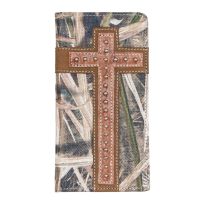 Mossy Oak Rodeo Shadow Grass Blades with Cross Overlay Bifold Leather Wallet, 8005M, Camo