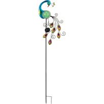 Alpine Solar Peacock Garden Stake with Color Changing LED Lights, SKY116SLR-CC