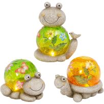 Gerson International 7.8 IN B/O Lighted Resin & Glass Garden Friend Figurine, Assorted, 2576050