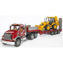 Bruder Toys MACK Granite Flatbed Truck with JCB Loader Backhoe, 02813