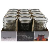 Country Classics™ Wide Mouth Half Pint Glass Canning Jars, 12-Pack, CCCJ-008-12PK, 8 OZ