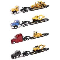 CAT® 1:87 Cat Semi Tractor with Lowboy Trailer and Cat Diecast Machines, Assortment, 84410A