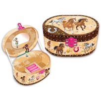 Hot Focus Dashing Horse Oval Shaped Musical Jewelry Box, 302DH