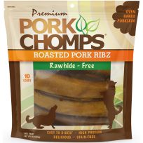 Premium Pork Chomps Roasted Rib-shaped Pork Skin Dog Chews, 10 Count, DT016V, 6 IN