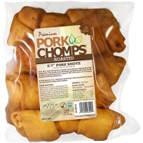 Premium Pork Chomps Roasted Pork Skin Knot Dog Chews, 6 Count, DT206-6V, 6 IN