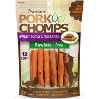 Premium Pork Chomps Baked Pork Skin Mini Twists with Real Sweet Potato wrap Dog Chews, 12 Count, DT492V, 5 IN