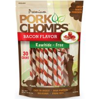 Premium Pork Chomps Baked Pork Skin Mini Twists with Bacon Flavor wrap Dog Chews, 30 Count, DT526V, 5 IN