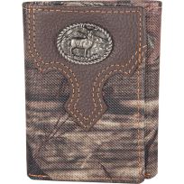 Hickory Creek Steerhead Overlay Trifold Leather Wallet, 3121W, Black