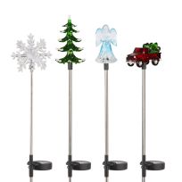 Alpine Solar Christmas Tree Angel Snowflake Truck Stake, Assorted, RGG557ABB-TM, Multi