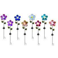 Alpine Solar Glass Flower Garden Stake with LED, Assorted, SLL2474A, Multi