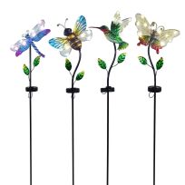 Alpine Solar Metal Dragonfly / Butterfly / Hummingbird/ Bee Stake with LED, QLP1564A-TM, Multi