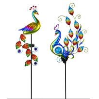 Alpine Solar Peacock Stake with LED Lights, Assorted, RGG718A-TM, Multi