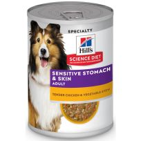 Hill's Science Diet Adult Sensitive Stomach & Skin, Tender Chicken & Vegetable Stew Wet Dog Food, 608496, 12.5 OZ Can